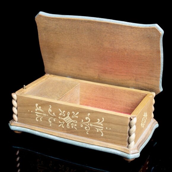 Vintage Reuge Swiss Musical Jewelry Box With Anri Hand-Painted Floral Design - Picture 3 of 11